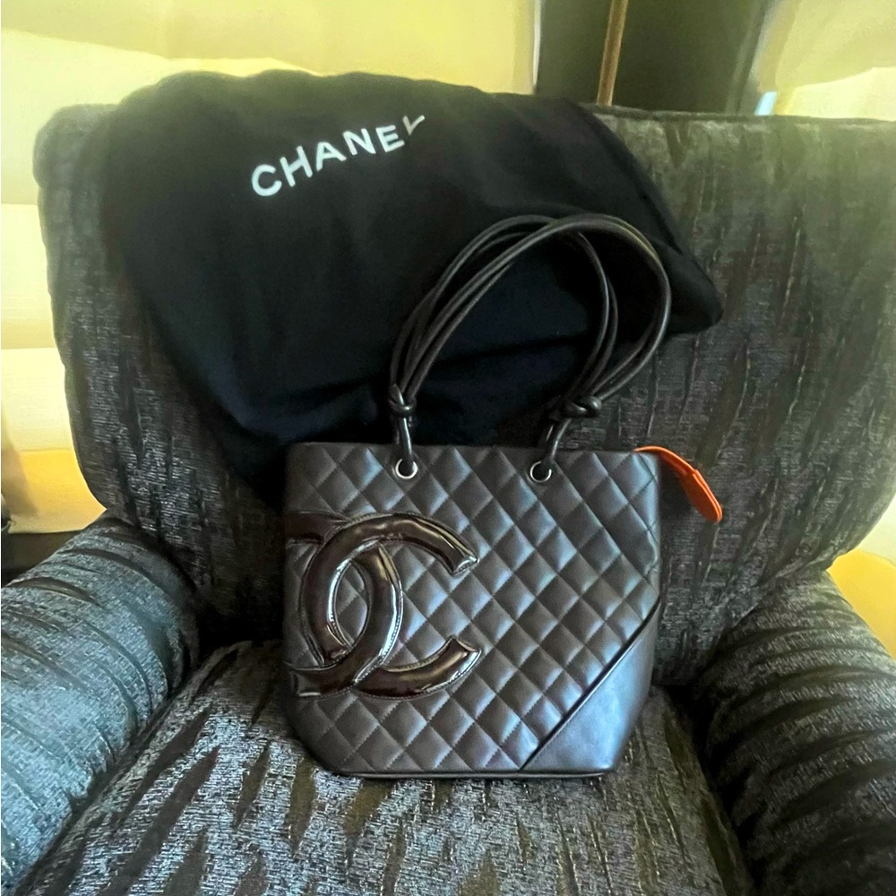 CHANEL Brown Quilted Medium Cambon Tote Bag + ORANGE CHANEL WALLET